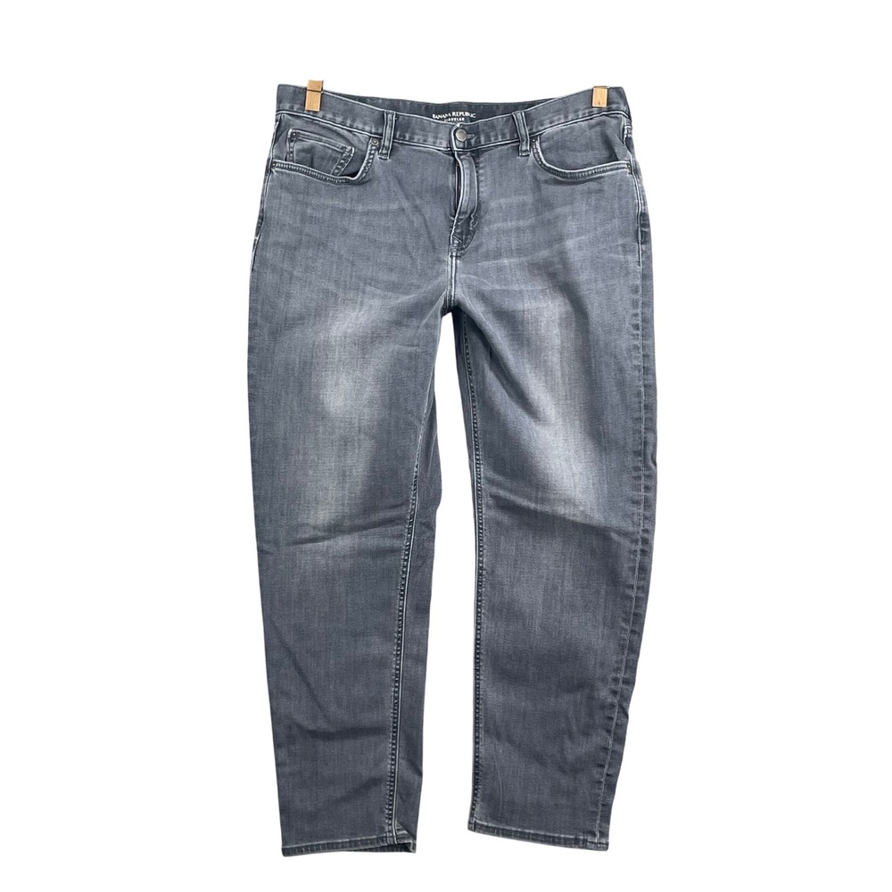 Banana Republic Traveler Jeans Mens‎ 38x27 Grey Tapered Fit Performance Stretch